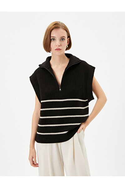 Koton Oversize Süveter Yarım Fermuarlı Dik Yaka Örgü