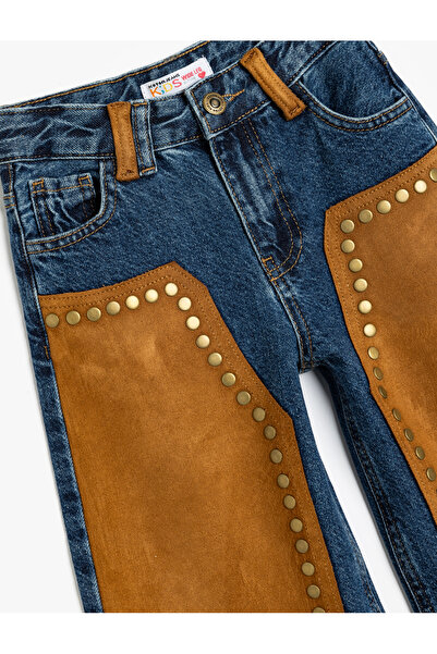 Koton Süet Detaylı Kot Pantolon Geniş Paça Zımbalı Cepli Pamuklu - Wide Leg Jean