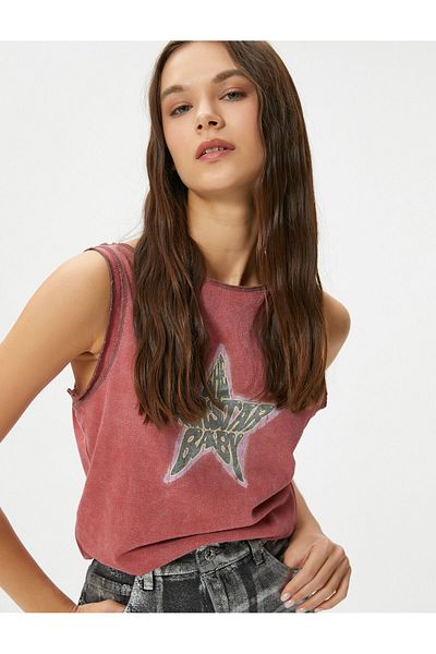 Koton Ärmelloses T-Shirt mit hellem Stern-Print, bequeme Passform