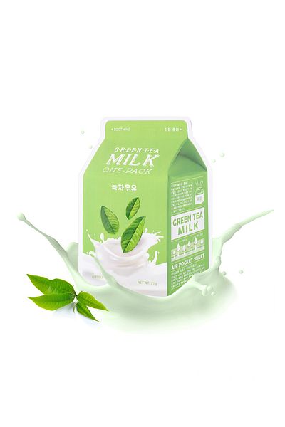 Missha قناع أوراق الشاي الأخضر الملون للبشرة الحساسة - حليب الشاي الأخضر من A'PIEU