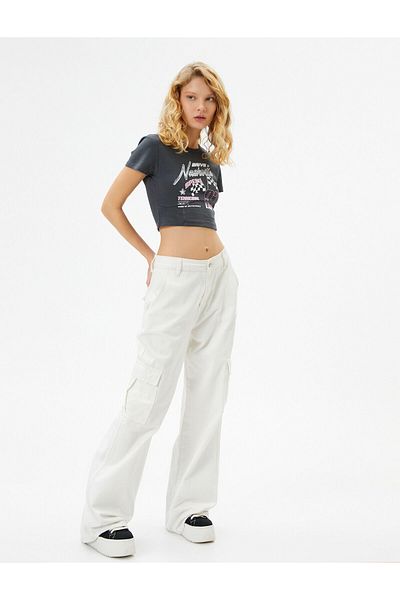 Koton Crop T-Shirt Slim Fit Kurzarm Rundhals Baumwolle Bedruckt