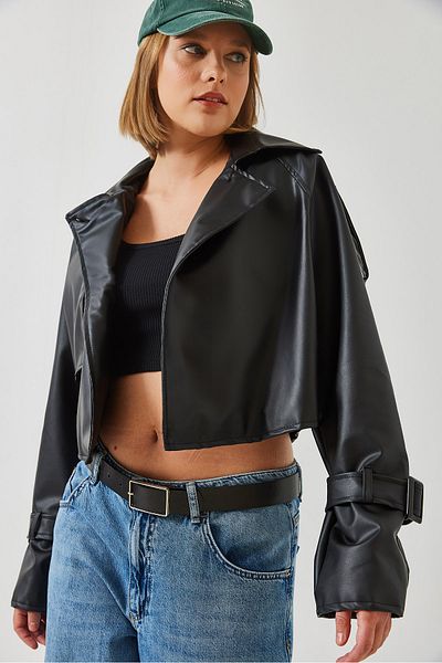 Bianco Lucci Women's Aller Detail Crop Leather Jacket 2607 60351263
