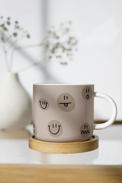 EYBaskı Tasarım White Porcelain Patterned Nescafe Cup