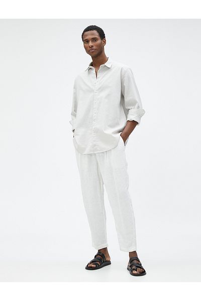 Koton Linen Blend Shirt Classic Collar Long Sleeve