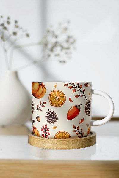 EYBaskı Tasarım White Porcelain Patterned Nescafe Cup