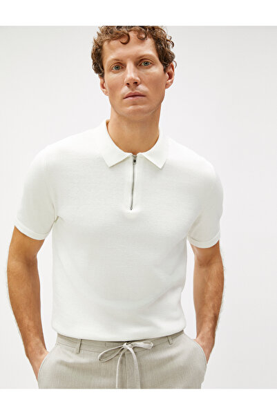 Koton Basic Pullover Polokragen Reißverschluss Kurzarm