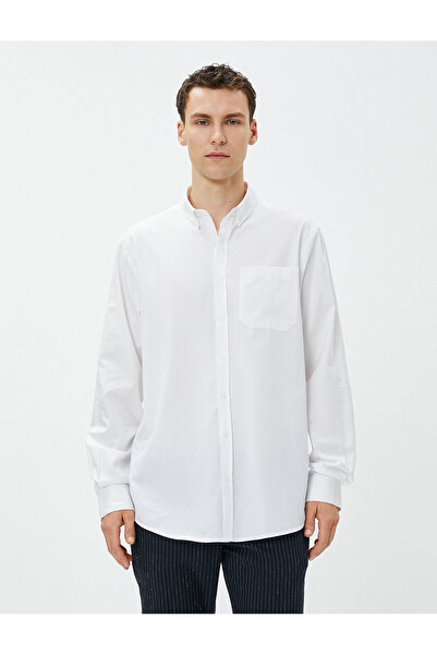 Koton Basic-Hemd, lockerer Schnitt, klassischer Kragen, Tasche, detailliert, Baumwolle, bügelfrei