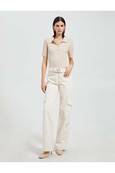 Koton Polo Neck Knitwear Sweater Buttoned Short Sleeve Cashmere Textured
