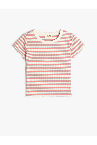 Koton T-Shirt Kurzarm Rundhals Gerippte Baumwolle
