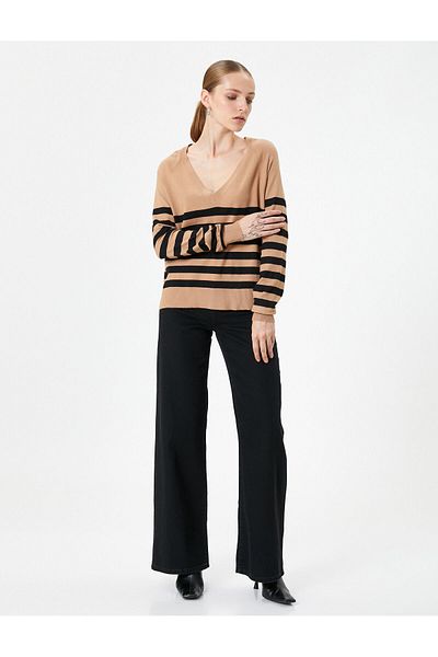 Koton Knitwear Sweater V-Neck Long Sleeve Viscose Blend