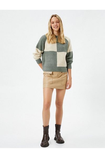 Koton Knitwear Sweater Color Blocked Round Neck Long Sleeve