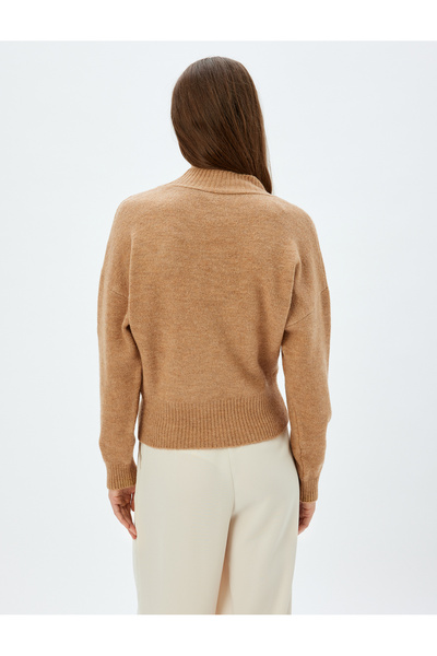 Koton Πλεκτό πουλόβερ με μακρυμάνικο διπλό στήθος με λαιμόκοψη