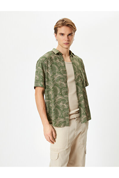 Koton Cămașă de vară cu mânecă scurtă, cu imprimeu floral, cu nasturi, amestec de viscoză, cu potrivire obișnuită