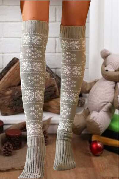 Trenderrs Women's New Year's Themed Snowflake Patterned Knee High Socks Set of 2