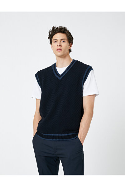 Koton V-Neck Knitted Sweater Sleeveless Textured
