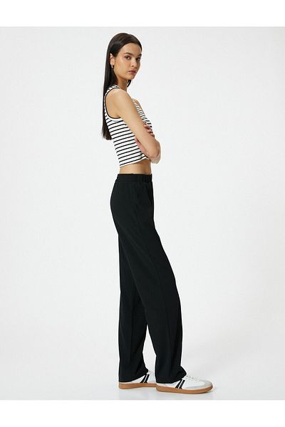 Koton Pantaloni cu talie elastică, cu picior drept, tăiat relaxat, cu nervuri