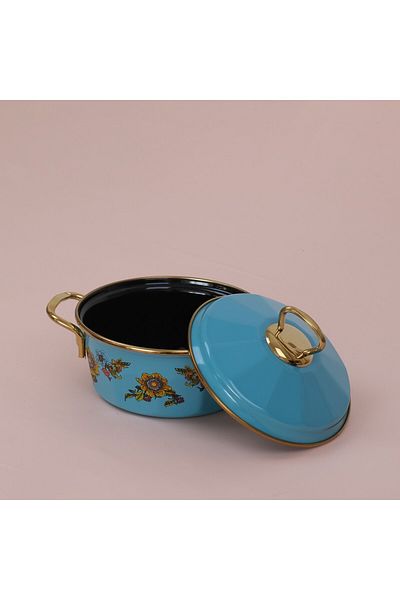 Glore Lorena Turquoise 16cm Enamel Pot with Lid