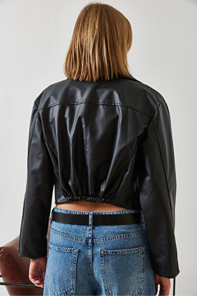 Bianco Lucci Women's Asymmetrical Zipper Detail Leather Jacket 2486 60351271