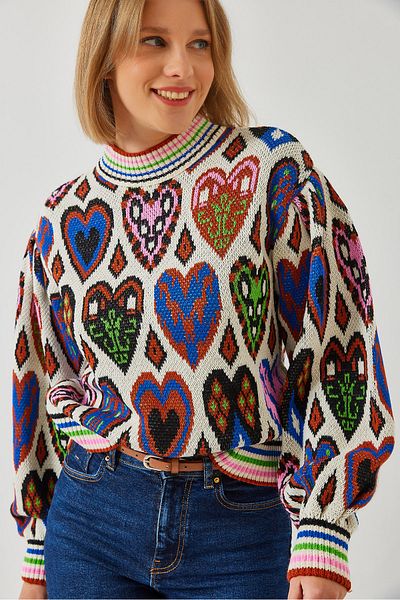 Bianco Lucci Women's Jacquard Heart Sweater 20246282
