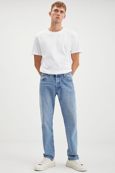 GRIMELANGE Bruno Herren-Denim-Jeans mit normaler, bequemer Passform, dicker, strukturierter Waschwirkung, Blau