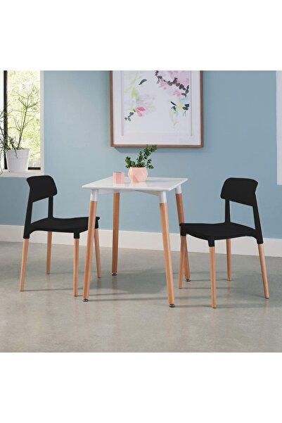 Mahmayi كرسي طعام أسود بأرجل خشبية مصبوبة من البلاستيك