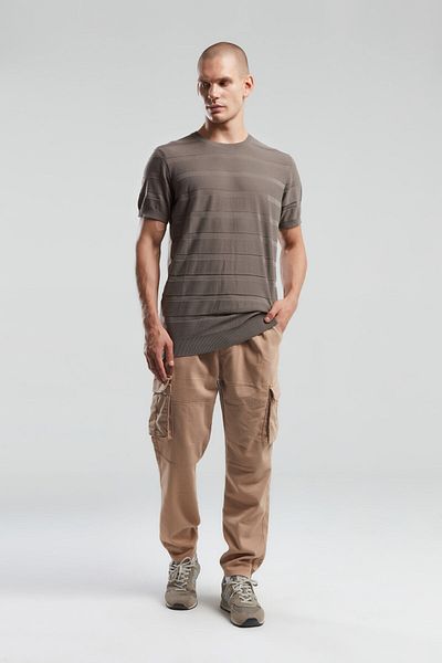 BENMANAJ Ανδρικό πλεκτό μπλουζάκι σε μπεζ χρώμα - Crew Neck, Textured