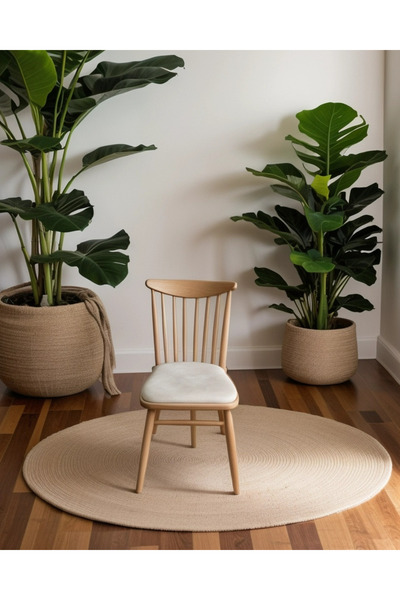 METSAN AKSESUAR Yıldız Sandalye Natural Cilalı Döşemeli