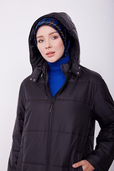 Armine Palton negru cu glugă mobilă - 23k8605