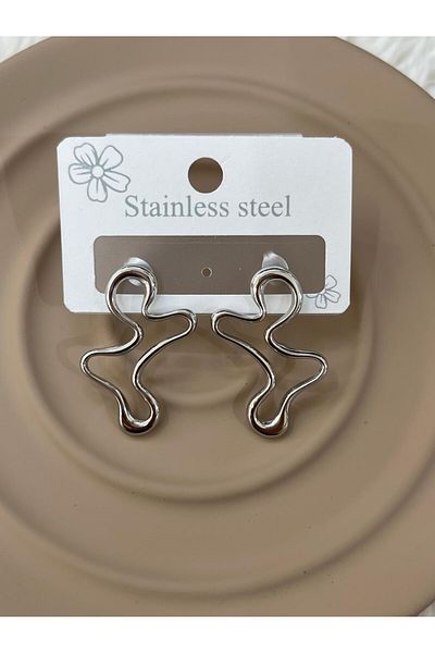 YASİN TOPÇU Steel Silver Design Silver Color Earrings