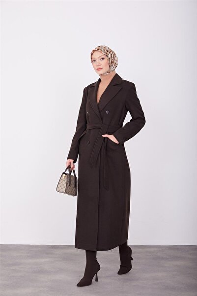 Armine Vatkalı Blazer Manto 23k8604 Kahverengi