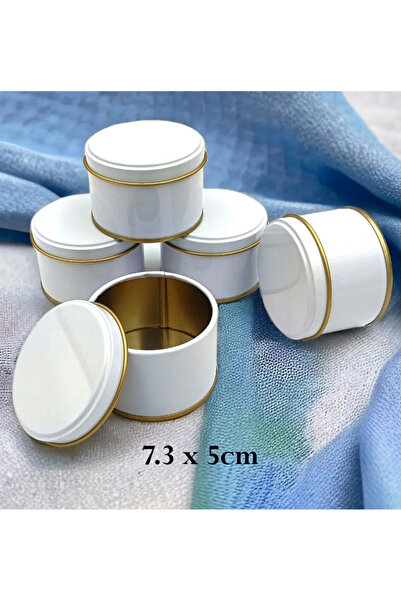 ayyagift Beyaz Renk Metal Kutu Mum ve Hediye Hazırlama Kutusu 5 Adet - 7,3x5cm