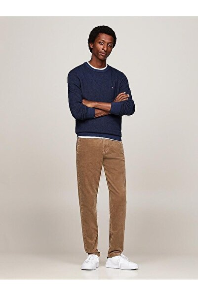 Tommy Hilfiger Erkek Marka Logolu Uzun Kollu Rahat Mavi Kazak MW0MW36723-0GY