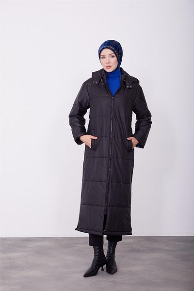 Armine Palton negru cu glugă mobilă - 23k8605