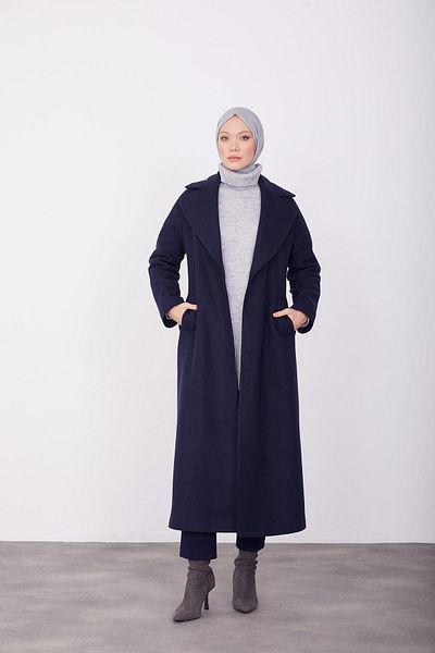 Armine Μαντό με υφή Navy Blue Giagonel - Με δέσιμο, 23k8611