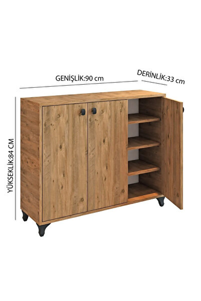 Genel Markalar Zeyn Konak 3 Kapaklı Ayakkabılık Çok Amaçlı 3 Kapaklı Dolap Çam