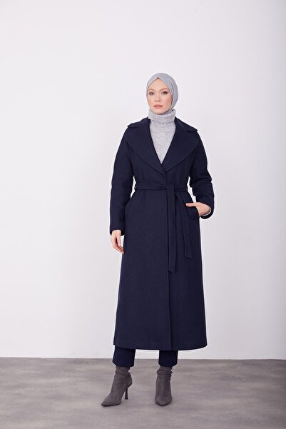 Armine Önü Bağlamalı Giagonel Dokulu Manto 23k8611 Lacivert