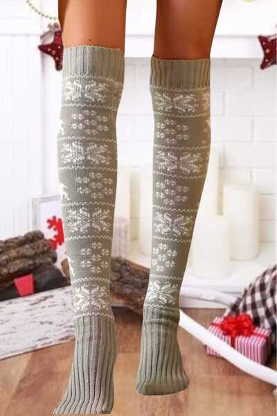 Uniquetrenders Women's New Year's Themed Snowflake Patterned Knee High Socks Set of 2