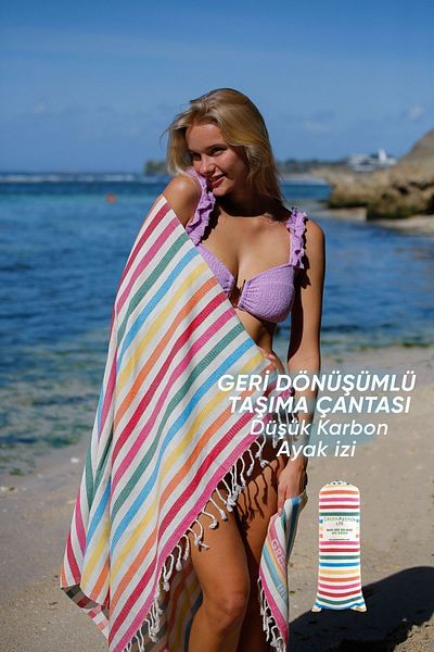 Green Petition Mare Viva, Βιολογικό και Ανακυκλωμένο Βαμβάκι, Με τσάντα μεταφοράς, Large Size Peshtamal, 90x180 cm.