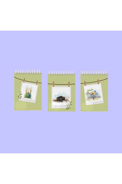riyaz 3 Mosque Set of 3 - Spiral Wire Unlined Note Holder, A6 Size