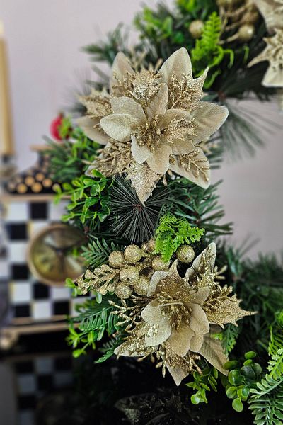 Ella's Design Studio Cream Gold Ponsetia Pique Floral Door Wreath - New Year and New Home Gift