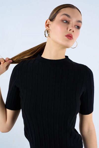 Milot Pulover de damă din tricot cu mânecă scurtă - bleumarin