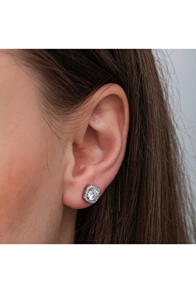 KOVAC Gümüş Kare Montür Pırlanta Çivilii Modeli Küpe