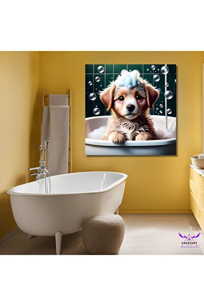 abartart Tekli Kare Kanvas  Küvette Banyo Yapan Yavru Köpek Tasarımı