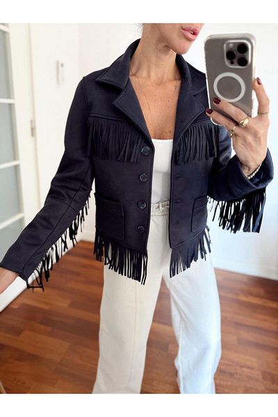Maldia Shop Γυναικείο Western Jacket Navy Blue Suede - 1024