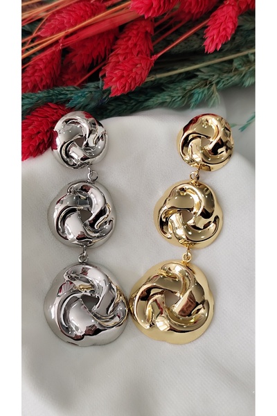 İPAR AKSESUAR Triple Insignia Ring Metal Silver Earring