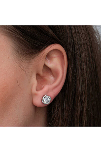 KOVAC Gümüş Kare Montür Pırlanta Çivilii Modeli Küpe