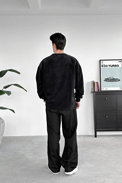 HAFKAGİYİM Siyah Fitilli Kadife Basic Sweat