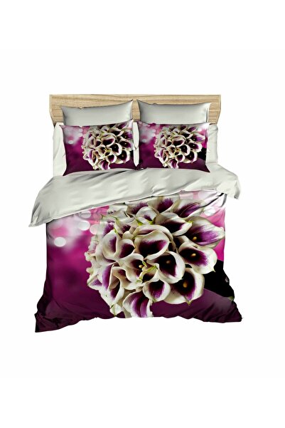 Fabeteks Purple Picasso Bridal Flower 3D Double Duvet Cover Pillow Set