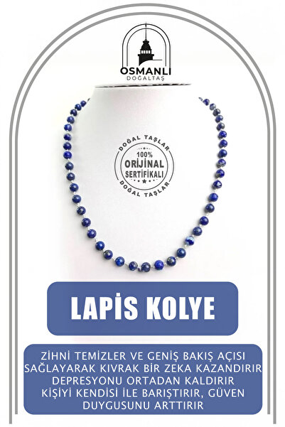 OSMANLI DOĞAL TAŞ Sertifikalı Lapis Doğal Taş Kolye M225