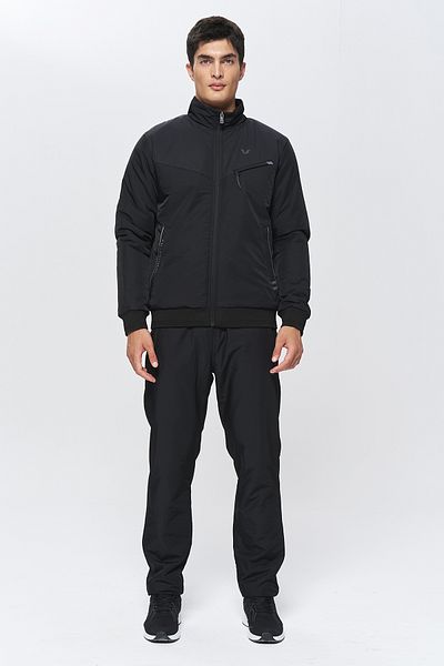 bilcee Men's Black Stand Collar Bottom Top Tracksuit Set 9849
